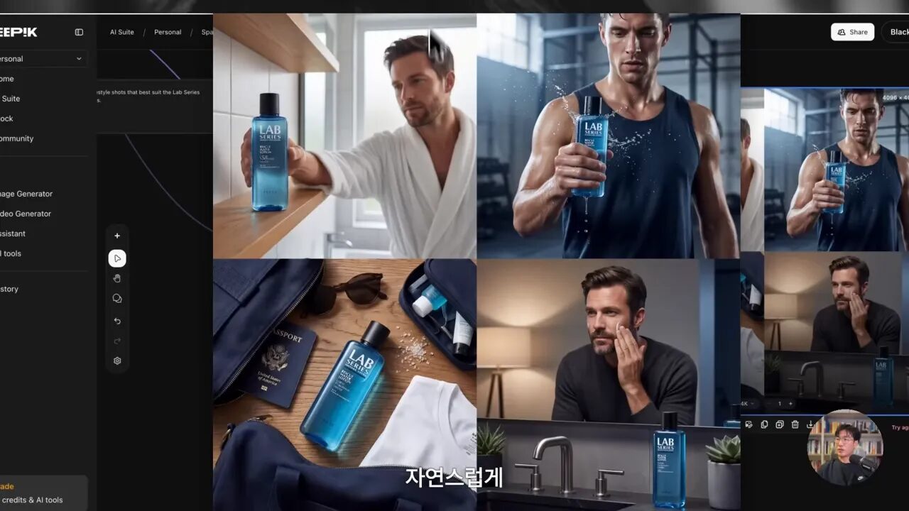 4K 라이프스타일 제품 컷이 크게 보이는 샘플 이미지(남성용 스킨케어 보틀)