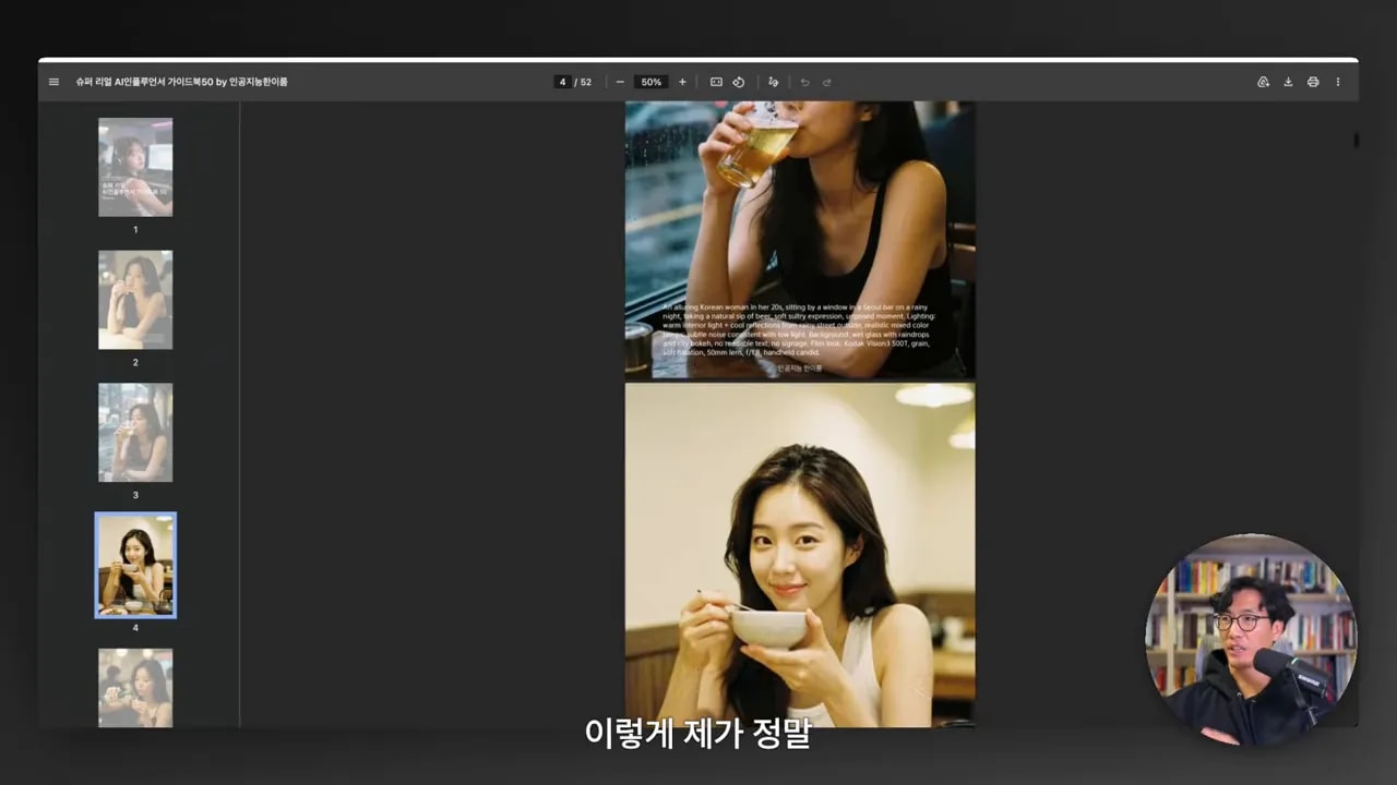 PDF 미리보기에서 위쪽은 음료를 마시는 인물, 아래쪽은 그릇을 들고 미소 짓는 인물 포트레이트